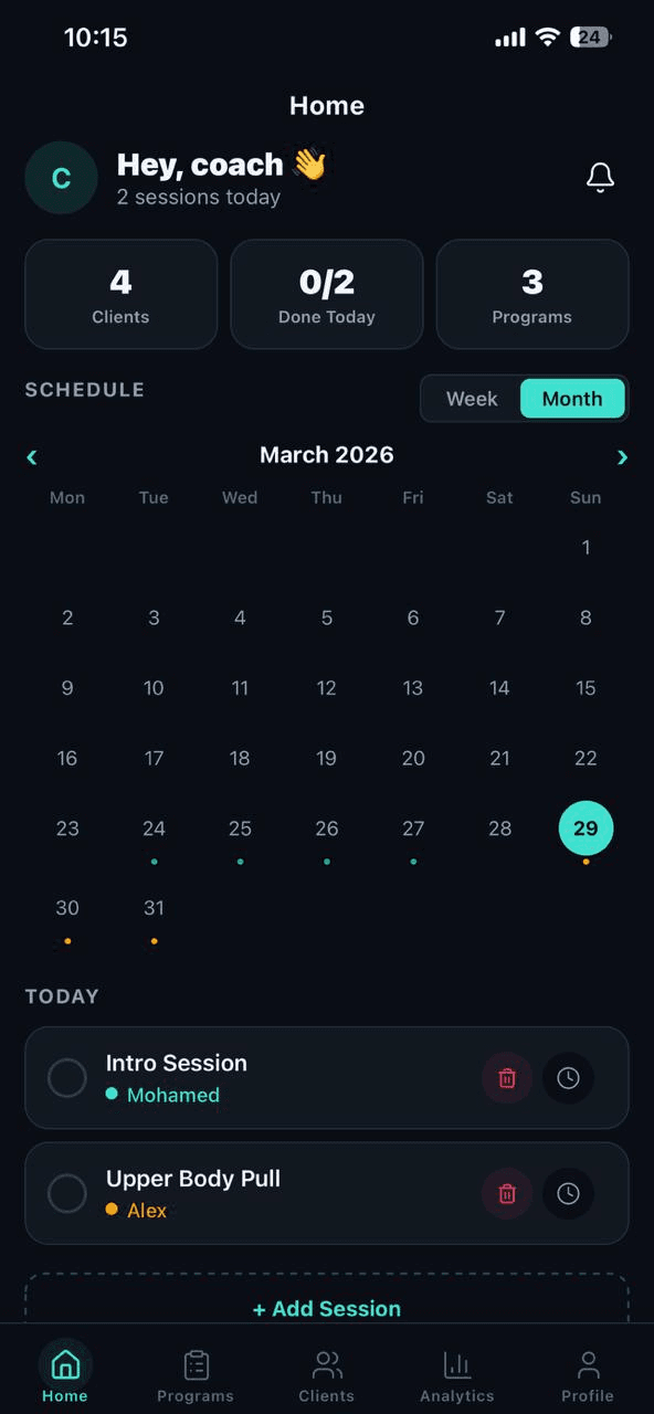 Tracklete app home screen